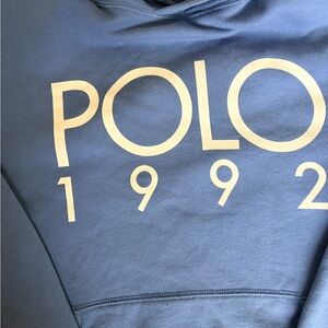Ralph Lauren Blue Hoodie with Cream Graphic
